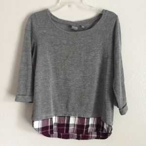 NY&C | Soho Grey Knit Plaid Blouse